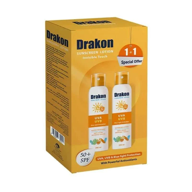 [drakon-sunscreen-lotion1+1] دراكون لوشن الواقي من الشمس+50 -لمسة جافة- 1+1