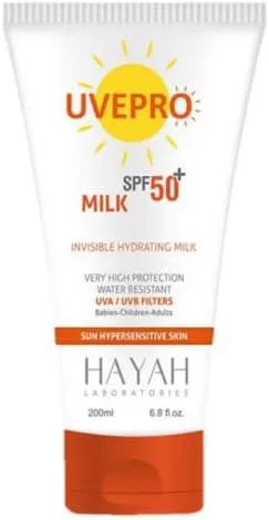 [hayah-sunscreen-milk200] Hayah Uvepro SPF 50+ Invisible Hydrating Milk Cream 200 ML