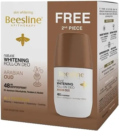 [beesline-roll-1+1oud150] بيزلين مزيل عرق رول أون لتفتيح البشرة - 48 ساعة - عود عربي 50 مل عرض 1+1