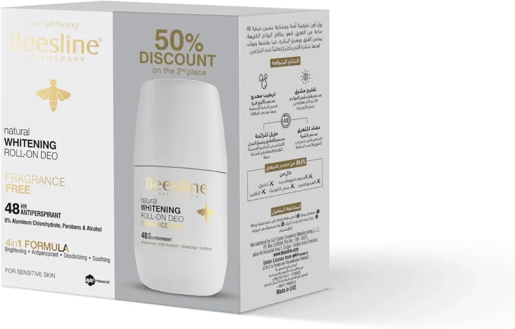 Beesline Whitening Roll-On 48h Super Dry Fragrance Free  50 ML 1+1 Promo Pack