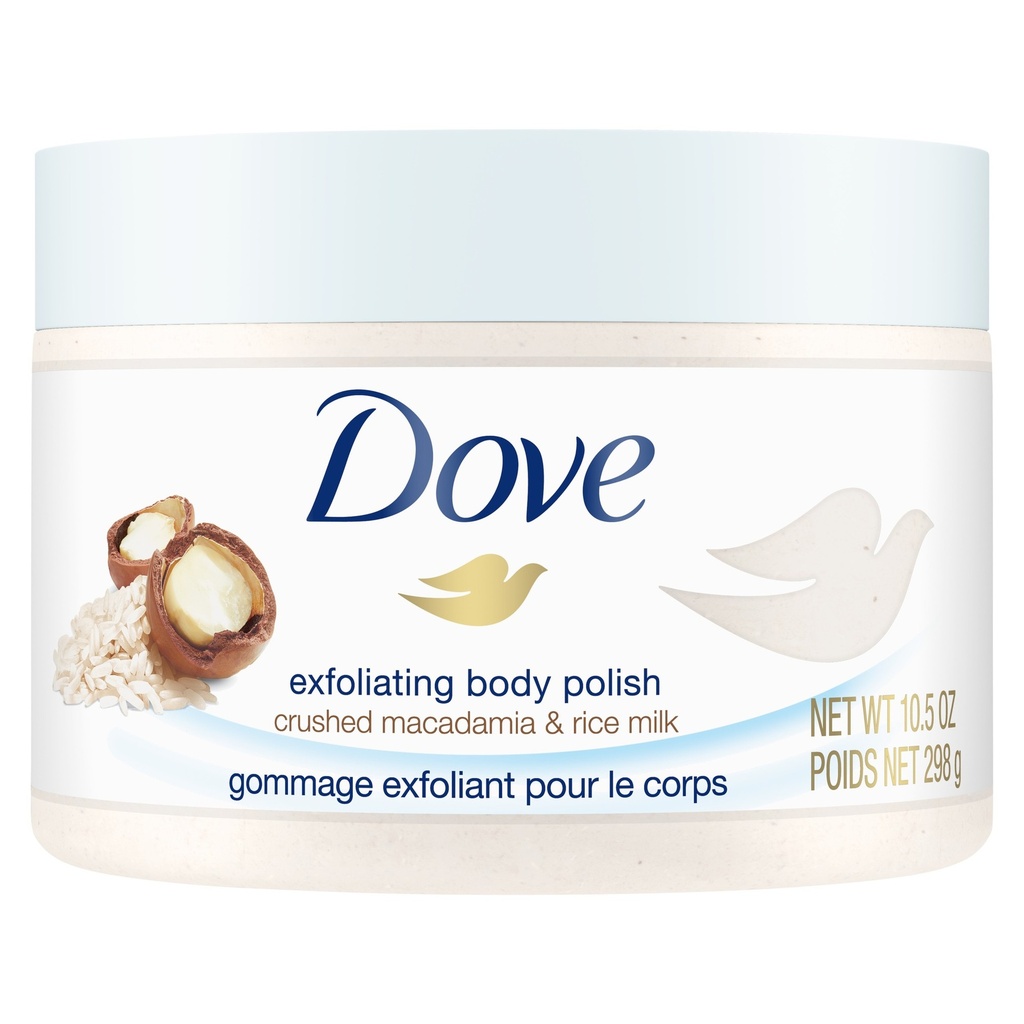 [dove-scrub-macadamia298] دوف مقشر الجسم بخلاصة المكاديميا المطحونة وحليب الأرز 298 جم