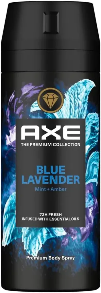 [axe-spray-lavendar150] أكس بخاخ الجسم للرجال برائحة اللافندر الأزرق مع النعناع والعنبر 150 مل