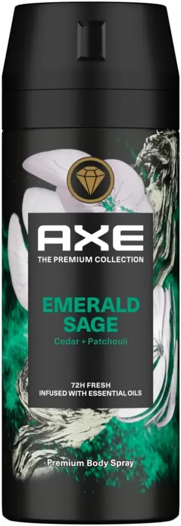 [axe-spray-emerald150] أكس بخاخ الجسم للرجال برائحة المريمية الزمردية مع خشب الأرز والباتشولي 150 مل