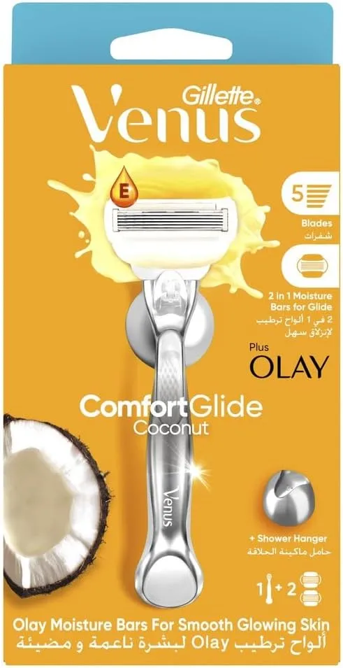 [gillette-razor-coconut2] جيليت فينوس كومفورت جلايد ماكينة حلاقة بجوز الهند أولاي 5 شفرات + 2 من الشفرات البديلة