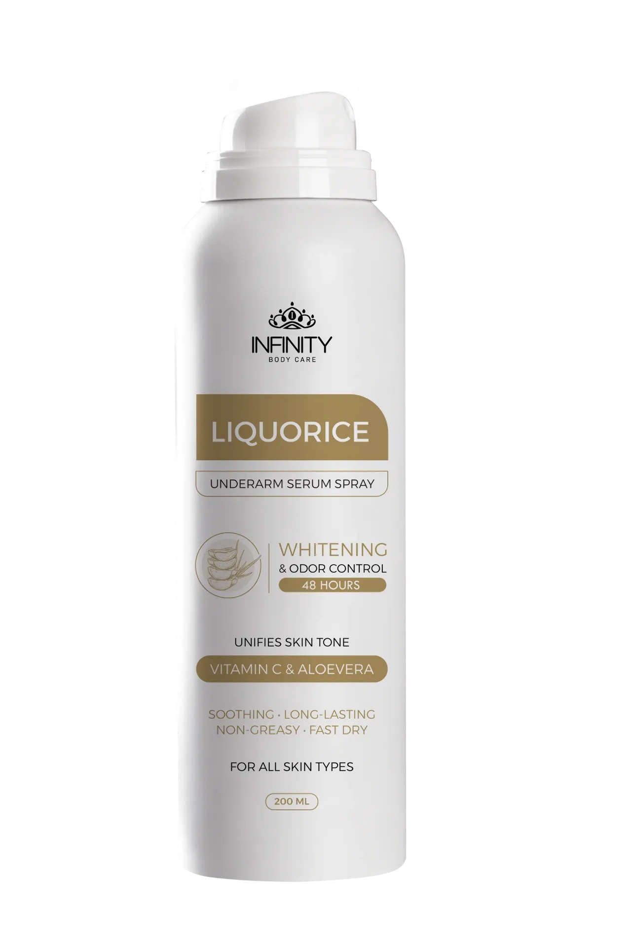 [Infinity-deodrant-liquerice200] Infinity Underarm Serum Spray Liquorice - Aloe Vera 200 ML