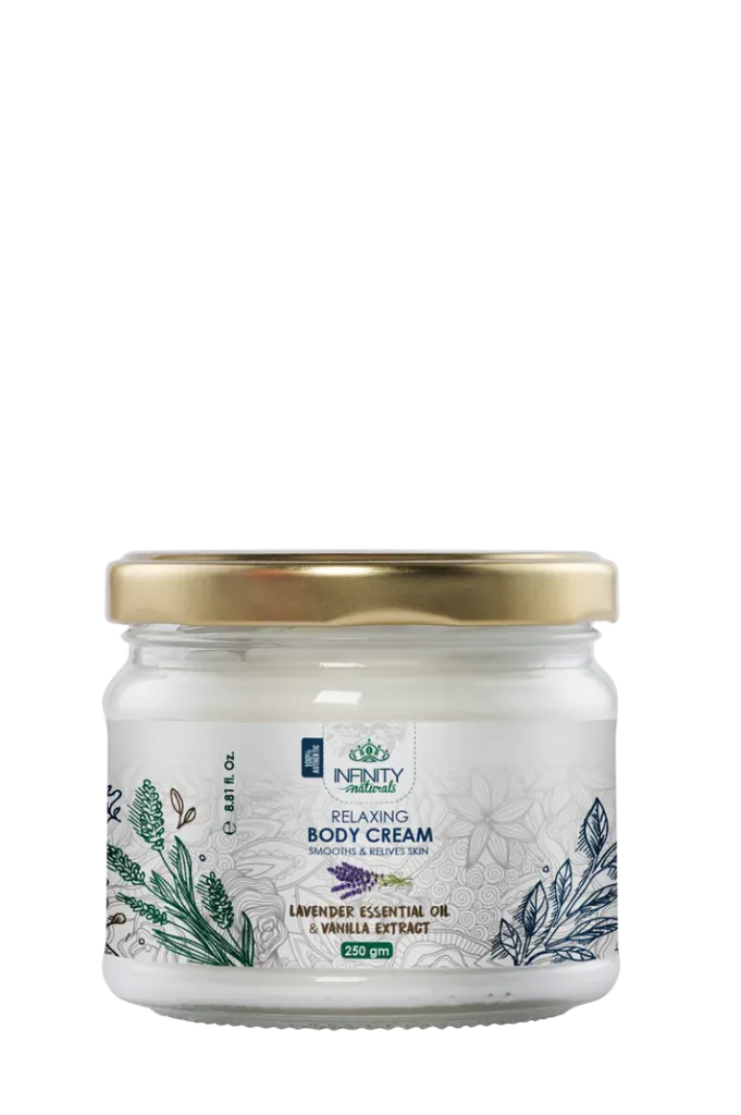 [Infinity-cream-levender250] انفينيتي كريم ترطيب الجسم بزيت اللافندر العطري وخلاصة الفانيليا 250 جم