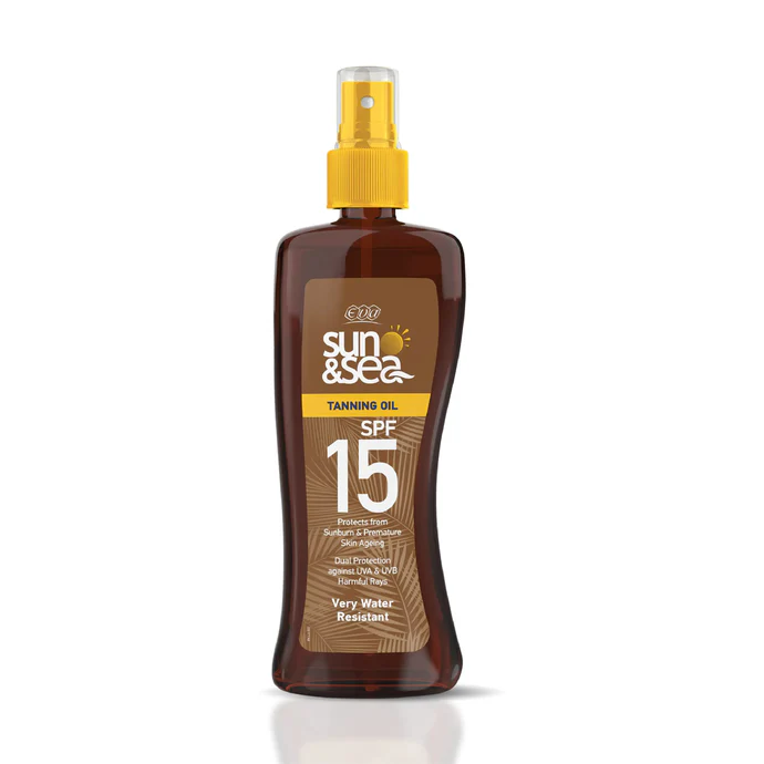 [eva-sunscreen-oilspray200] إيڤا صن أند سي زيت سبراي لإكتساب اللون البرونزي بمعامل حماية ( 15 ) 200 مل