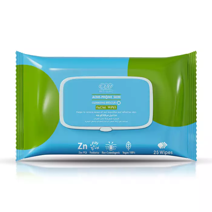 [eva-wipes-acne25] إيڤا مناديل مبللة للوجه للبشرة المعرضة لحب الشباب 25 منديل