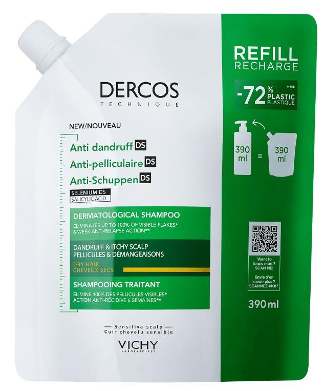 [vichy-sh-antidanruff390] Vichy Dercos Anti-Dandruff Dermatological Shampoo 390 ML Refill Pouch